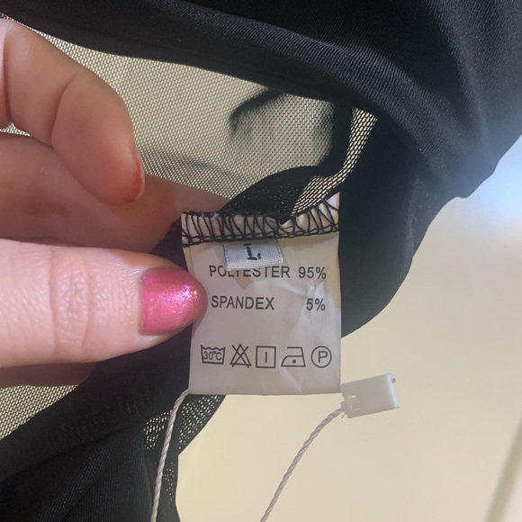 Black Sheer Fur Long Sleeve Bodysuit One Piece Onesie - Picture 8 of 8